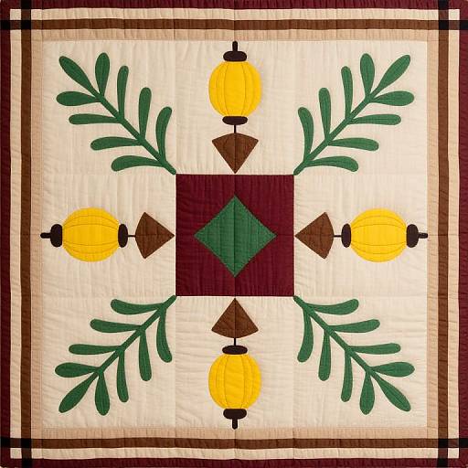 Symmetrical Quilted Green Branch Pattern