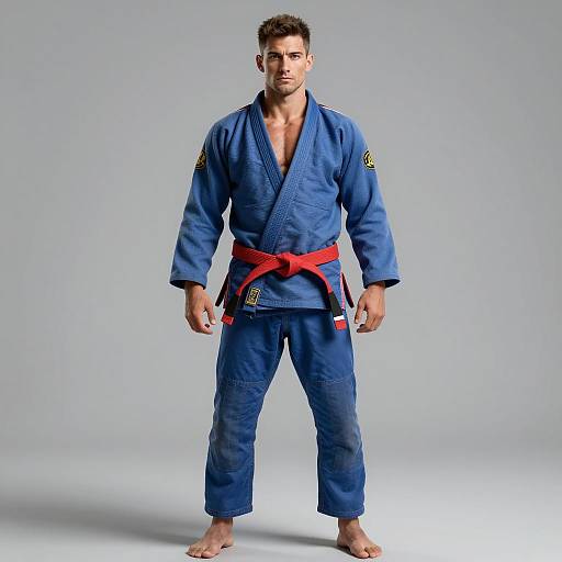 Male Martial Artist in Blue Gi with Red Belt