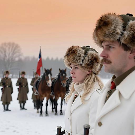 Intense Winter Scene with Soldiers and Horses