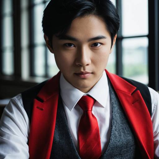 Asian Man in Red Formal Attire
