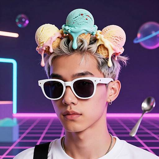 Retro Ice Cream Hair Vaporwave Guy