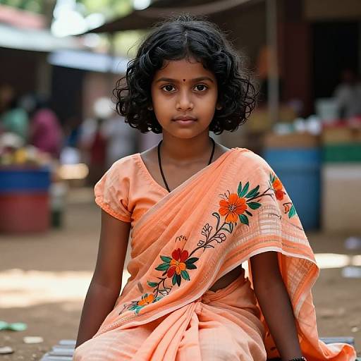 Young Girl in Pastel Saree at Kerala Market