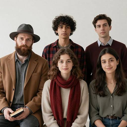 Diverse Group Portrait with Distinct Expressions