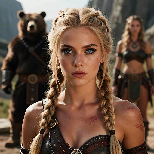 Fantasy Blonde Barbarian Warrior with Bear Companion