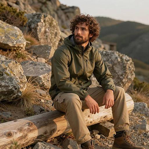 Hiker in Golden Hour by Rocky Trail