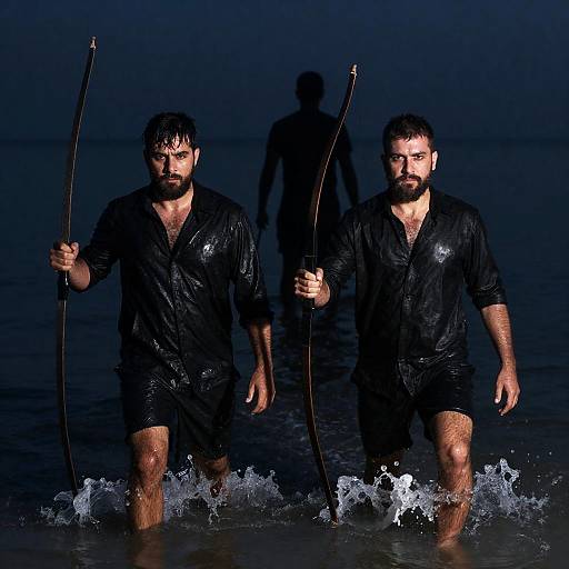 Two Men Wading in Dark Waters