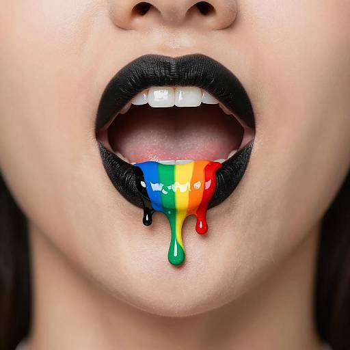 Mouth with Black Lipstick and Dripping Rainbow Colors