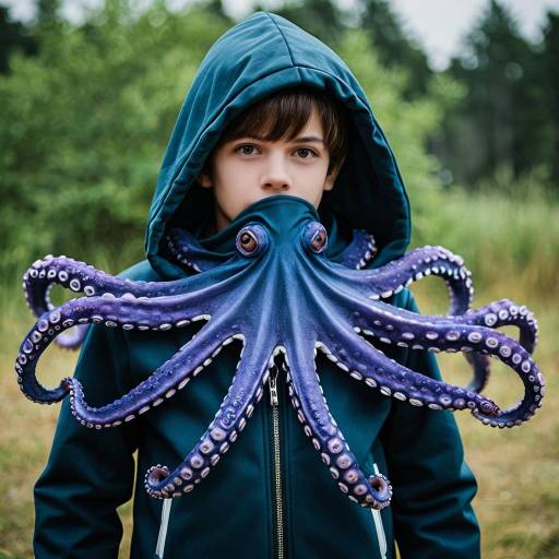 Boy Wearing Octopus Hooded Costume Outdoors