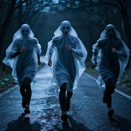 Ghostly Athletes Sprinting on Haunted Road