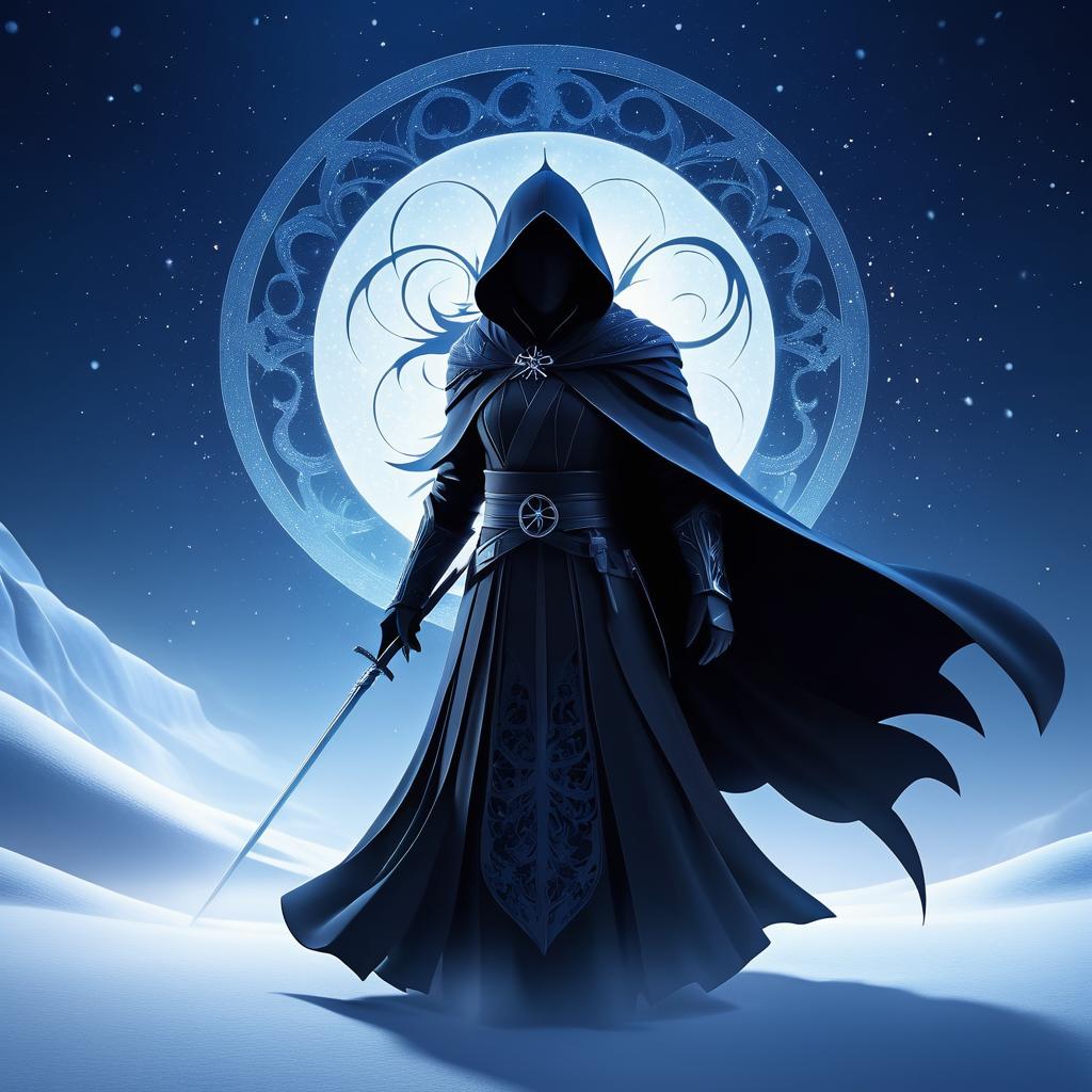 Cloaked Assassin in Moonlit Snow