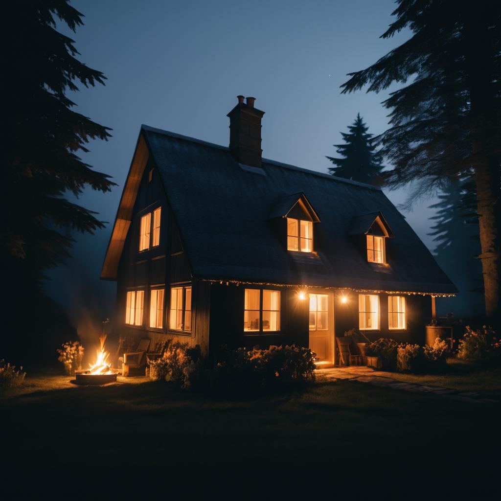 Cottage Fire at Dusk: Aesthetic Beauty