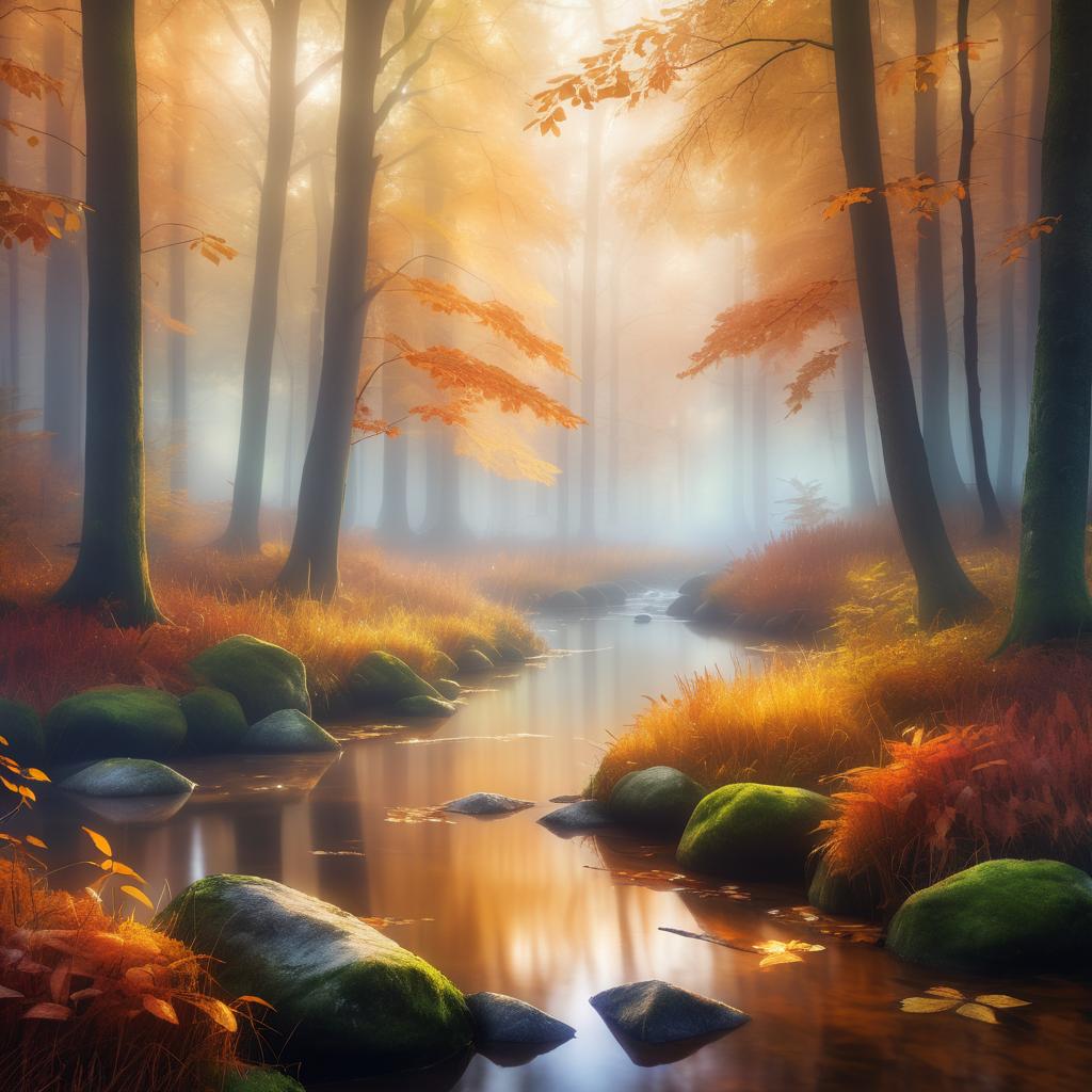 Serene Autumn Morning in Vibrant Forest