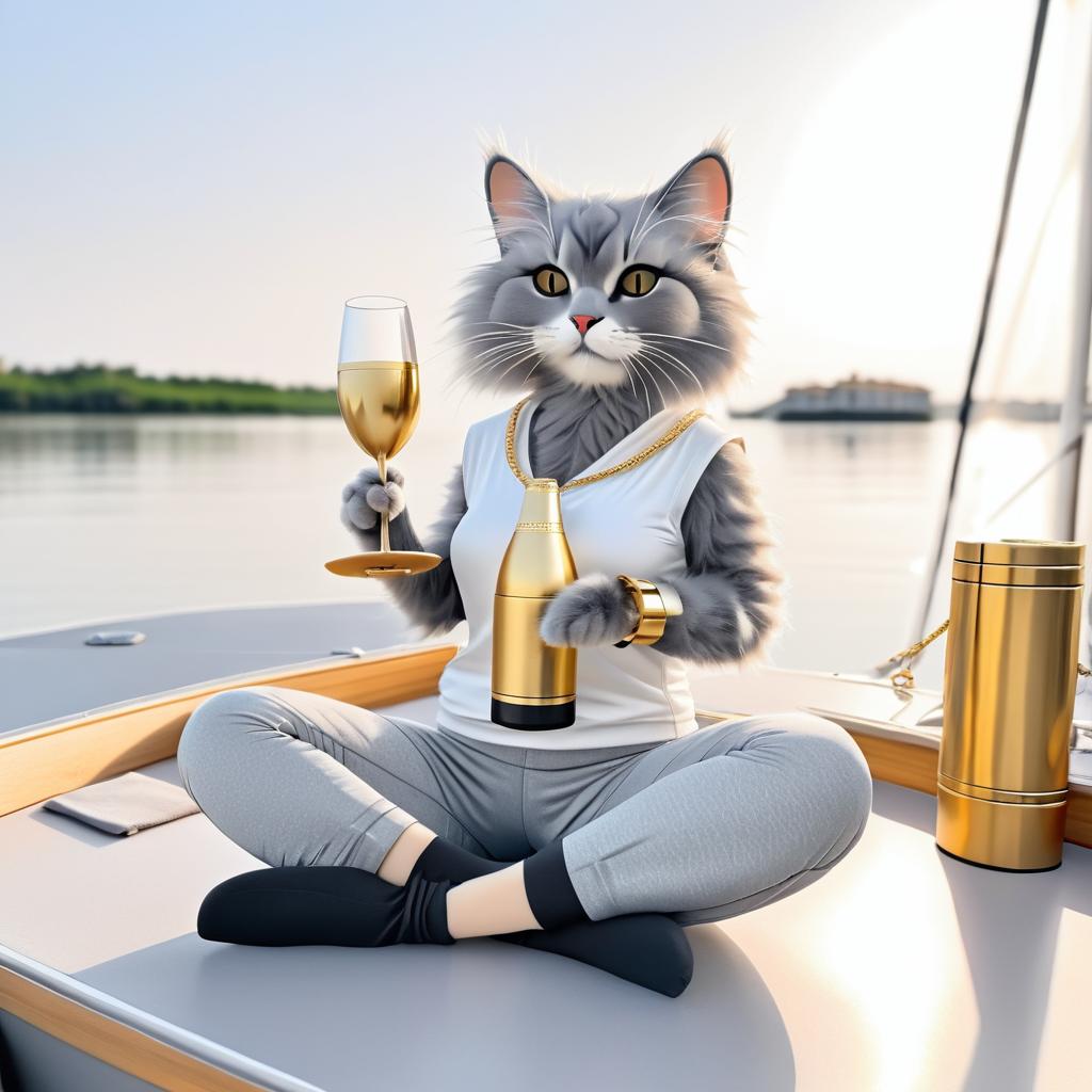 Meditative Cat on a Boat in Yoga