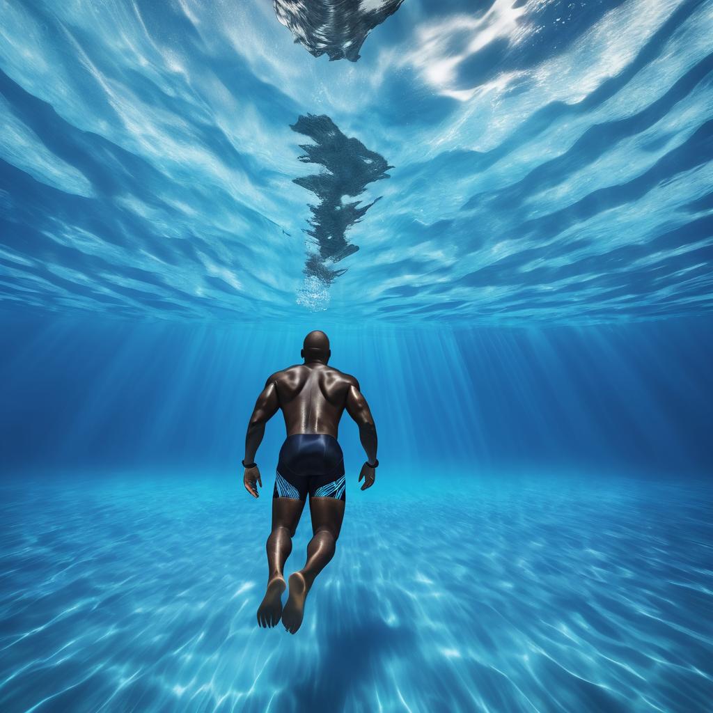 Strong Black Male Swimming Underwater