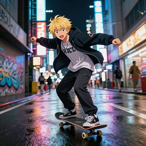 Neon Night Skateboarding Anime