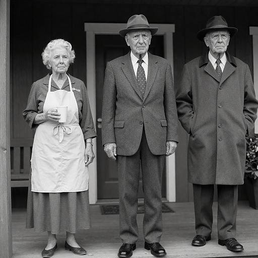 Three Elderly Figures on a Porch