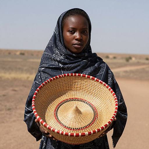 Woman Holding Traditional Ethiopian Basket