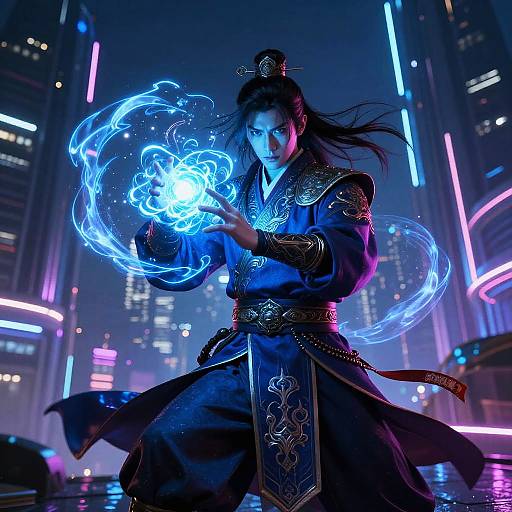 Futuristic Cyber-Mage in Neon City