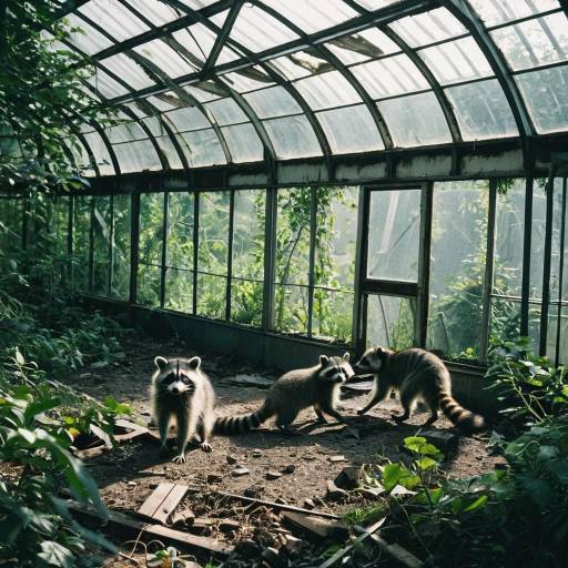 Raccoons in Abandoned Greenhouse