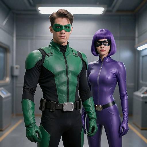 Two superheroes in futuristic suits