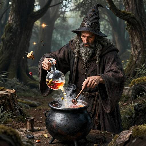 Realistic Wizard Brewing Potion