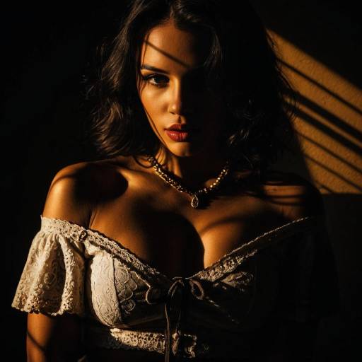 Moody Portrait of Woman in Ivory Lace Top
