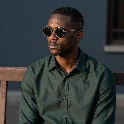 Contemplative Man in Gold Sunglasses