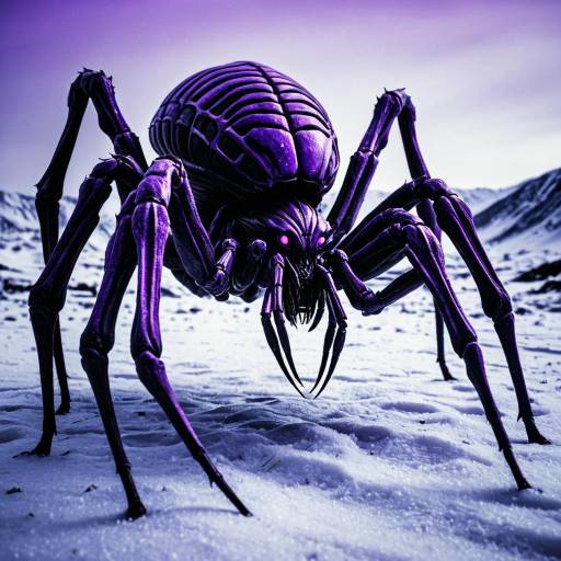 Glowing Purple Arachnid Monster in Frozen Wasteland
