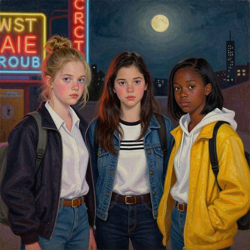 Diverse Teens in Neon Nightscape