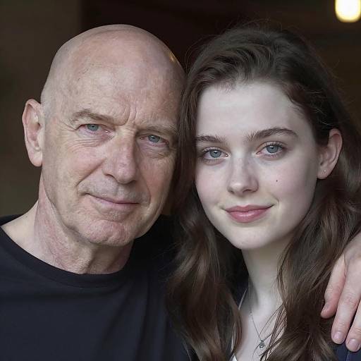 Close Portrait of Older Man and Young Woman