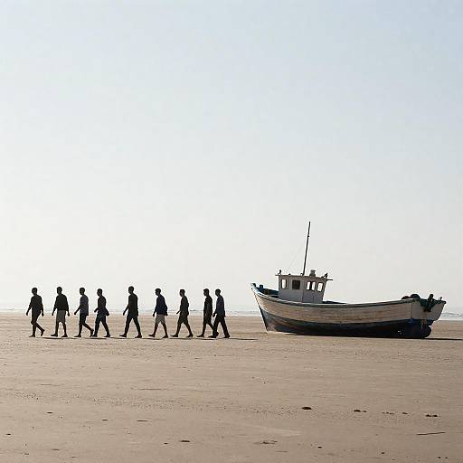 Silhouetted Group on Expansive Beach
