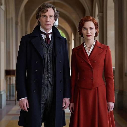 Elegant Duo in Historic Corridor