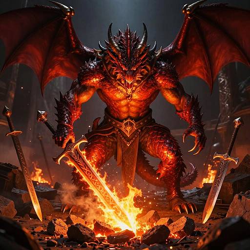 Red Dragonborn Blacksmith Forging Sword