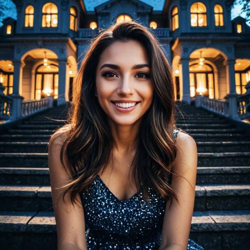 Smiling Woman in Sparkling Dress Outdoors