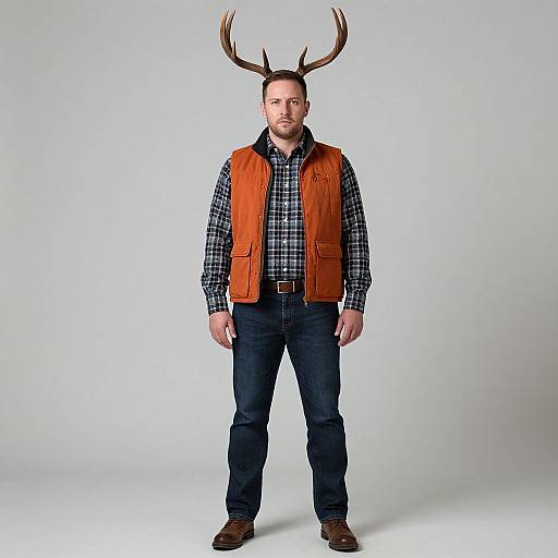 Man with Antlers in Casual Outfit