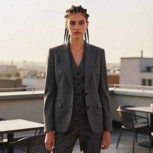 Fashion Model with Five-Strand Braid in Tailored Suit
