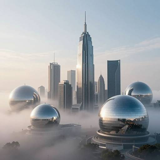 Futuristic Metropolis with Mirrored Domes