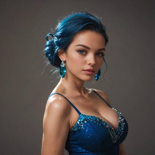 Vibrant Woman with Blue Curls and Jewelry