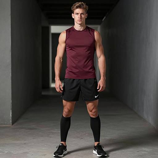 Muscular Athlete in Dark Hallway
