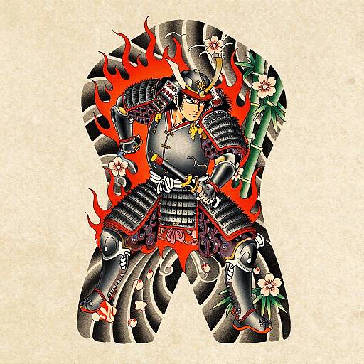Anime Samurai Irezumi Tattoo Flash