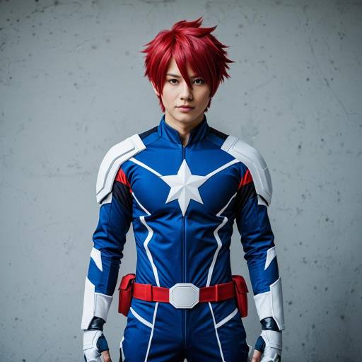 Cosplayer in Blue Hero Suit with Red Hair