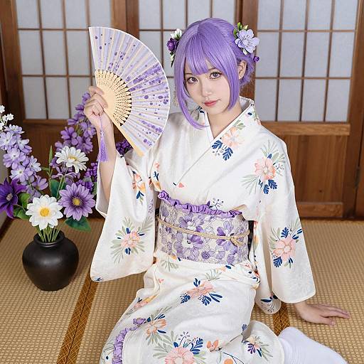 Elegant East Asian Woman in Kimono