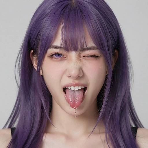 Ahegao Girl with Purple Hair