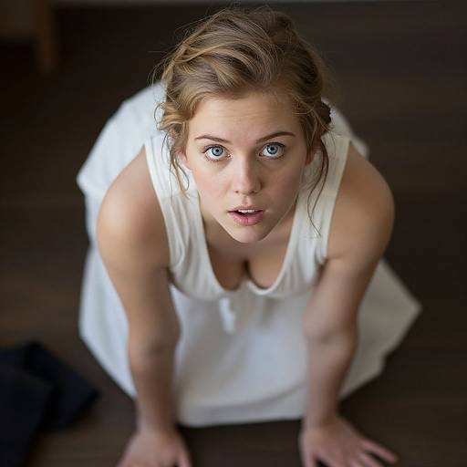 Young Woman Kneeling in Soft Light