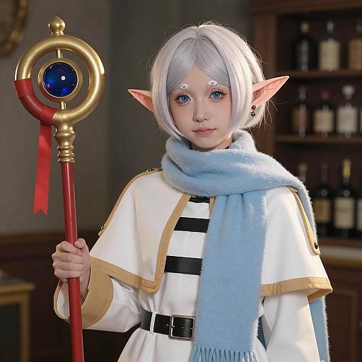 White-Haired Elf with Golden Staff