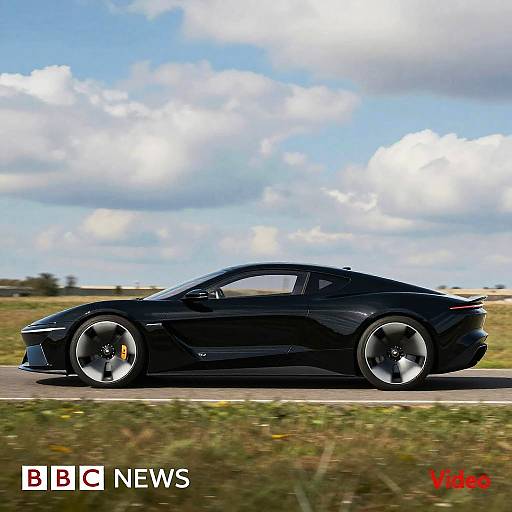 Futuristic Black Car on Grassy Field