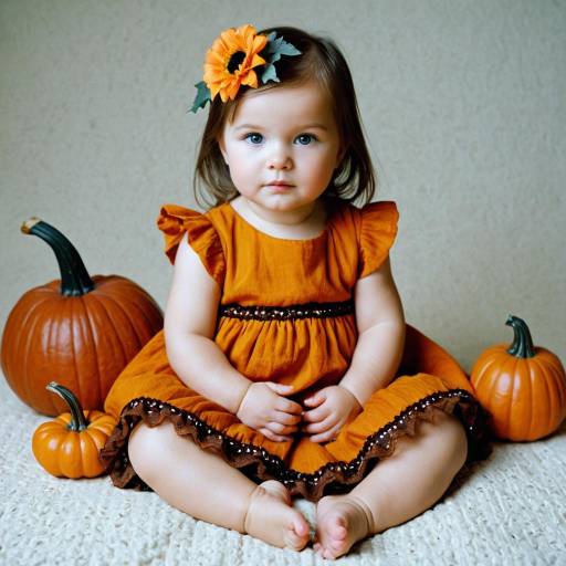 Toddler Girl in Orange Dress with Pumpkins