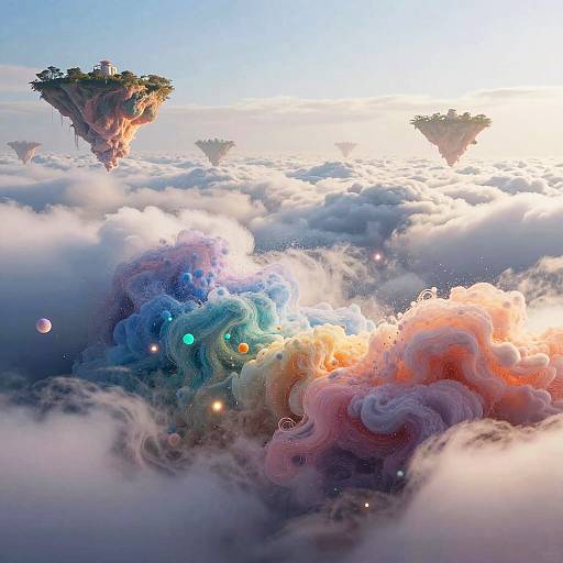 Ethereal Fantasy Landscape with Glowing Orbs