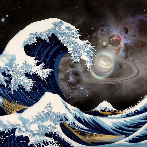 Digital artwork of Hokusai's 