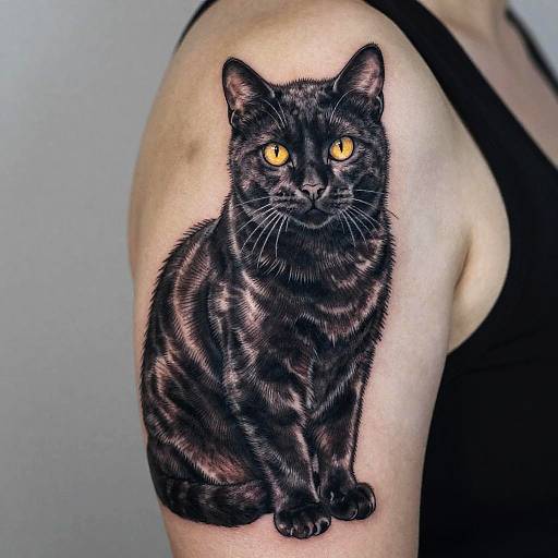 Realistic Black Cat Shoulder Tattoo